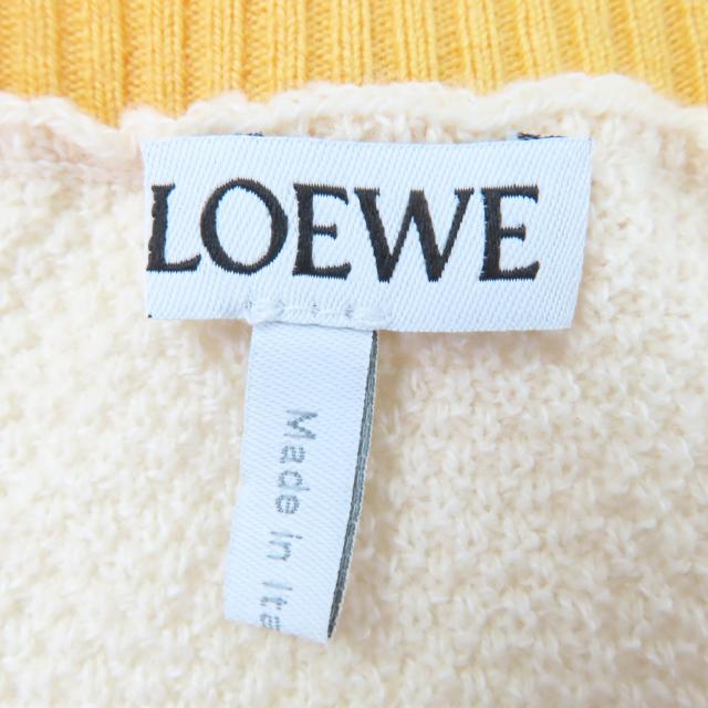 極美品☆LOEWE ロエベ S359Y14K35 ウール コットン アナグラム刺繍 長袖 ニット トップス アイボリー XS イタリア製 正規品 レディース