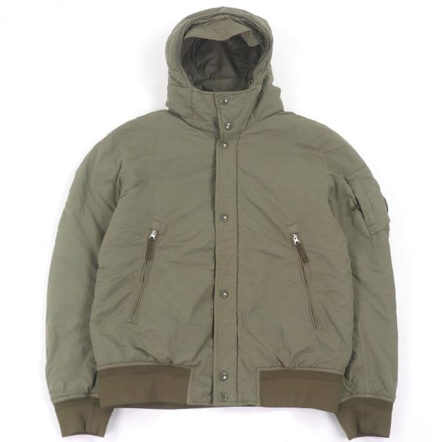 美品□C.P.Company シーピーカンパニー FLATT NYLON フーデッド パファージャケット 中綿入り ブルゾンジャケット カーキ 50 正規品