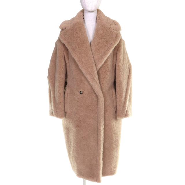 極美品△Max Mara マックスマーラ 白タグ 2023年製 23101602336 テディベア アルパカ カシミヤ シルク ロングコート ベージュ S 正規品