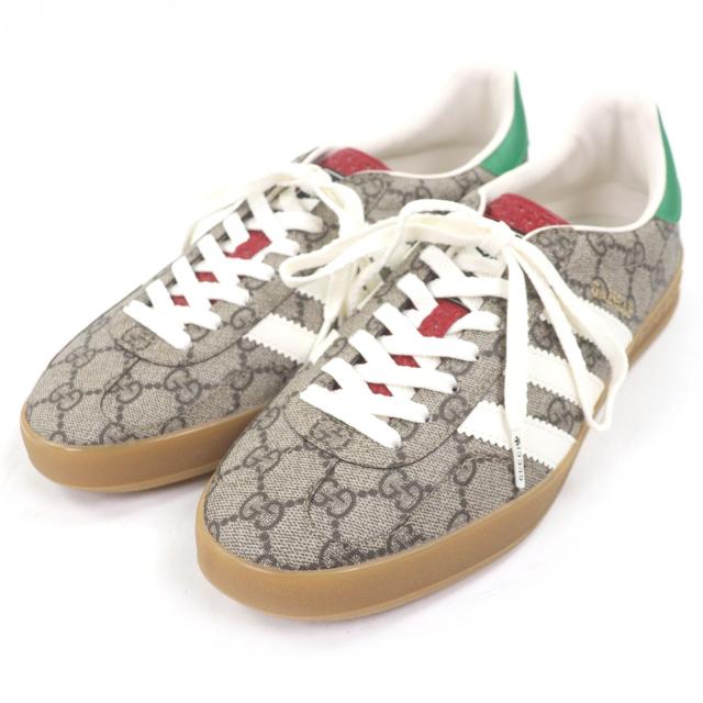 極美品□GUCCI adidas グッチ アディダス 715222 ガゼル GGスプリーム レザー ローカットスニーカー ベージュ 26.5 イタリア製 保存袋付
