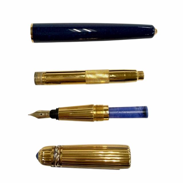 美品▼Cartier カルティエ ヴィンテージ パシャ ドゥ カルティエ 18K ブルージェムストーン Fニブ マーブル柄 万年筆 ネイビー ゴールド_2