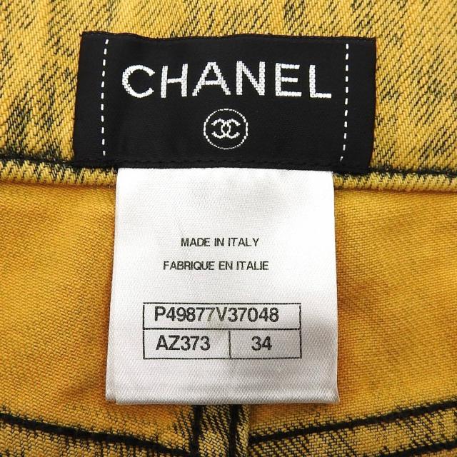 極美品▲CHANEL シャネル P49877 コットン ココマークボタン付き スキニー デニムパンツ イエロー系 34 イタリア製 レディース_6