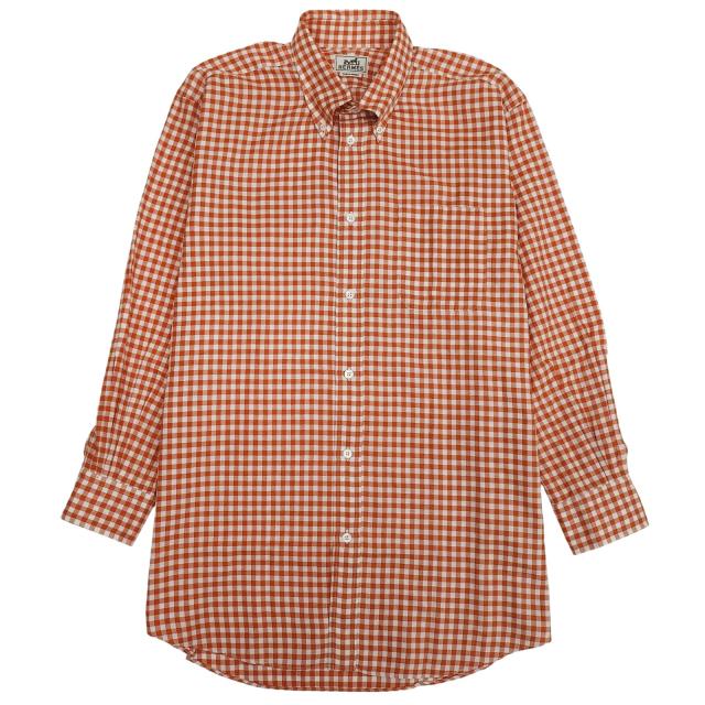 美品△HERMES エルメス コットン100％ セリエボタン チェック柄 ロング 