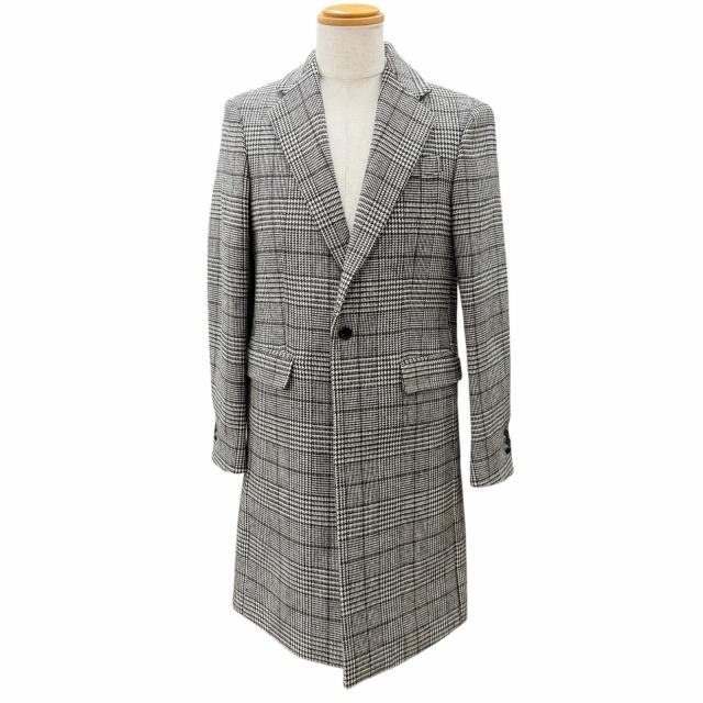 極美品▼RAF SIMONS ラフシモンズ 20AW 25008-09913 グレンチェック ロゴ入りボタン シングルチェスターコート ブラウン ブラック 46
