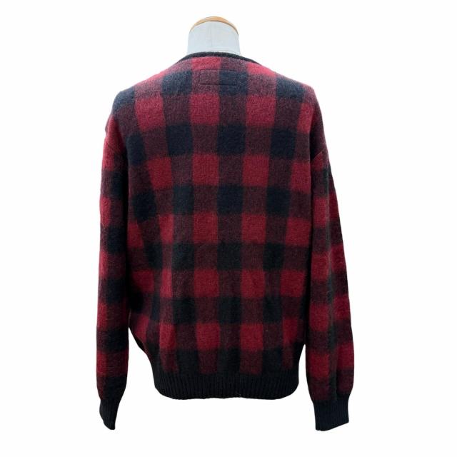 極美品▼WACKO MARIA ワコマリア モヘア ウール チェック柄 Vネック ニット カーディガン レッド ブラック L 日本製 正規品 メンズ_3