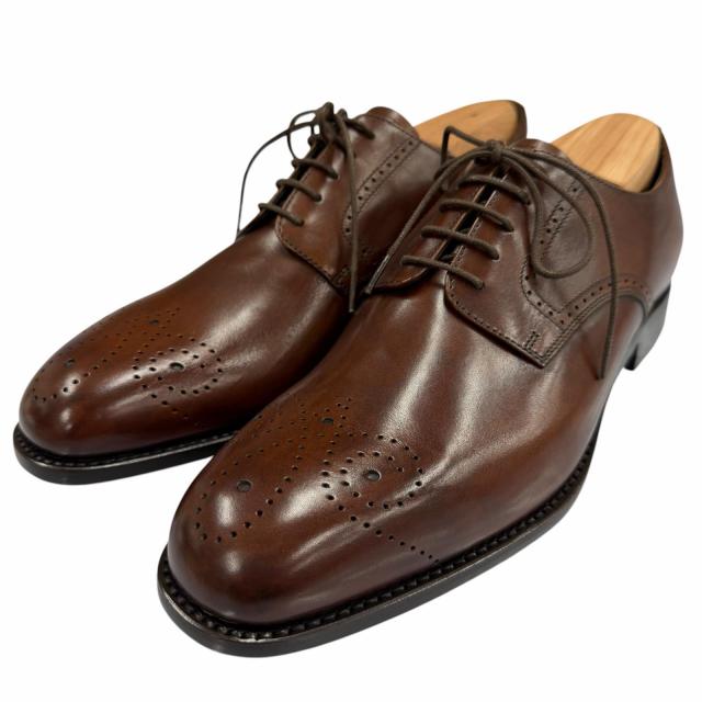 未使用品▼PRADA プラダ 2EB138 パンチング メダリオン レザーシューズ ブラウン 5 (24.0〜24.5cm) 箱・保存袋付き イタリア製 メンズ