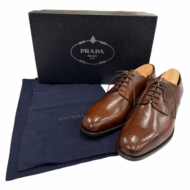 未使用品▼PRADA プラダ 2EB138 パンチング メダリオン レザーシューズ ブラウン 5 (24.0〜24.5cm) 箱・保存袋付き イタリア製 メンズ_1