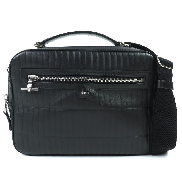 美品△Dunhill ダンヒル ローラガス トップハンドルバッグ ロゴ エンボス カーフレザー 2WAY ショルダーバッグ ブラック 伊製 メンズ