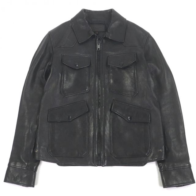 美品□COACH コーチ 羊革 ダブルジップ 中綿入り シングルライダース レザージャケット バイカージャケット ブラック S 正規品 メンズ