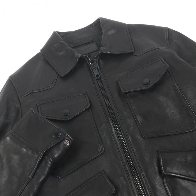 美品□COACH コーチ 羊革 ダブルジップ 中綿入り シングルライダース レザージャケット バイカージャケット ブラック S 正規品 メンズ_1