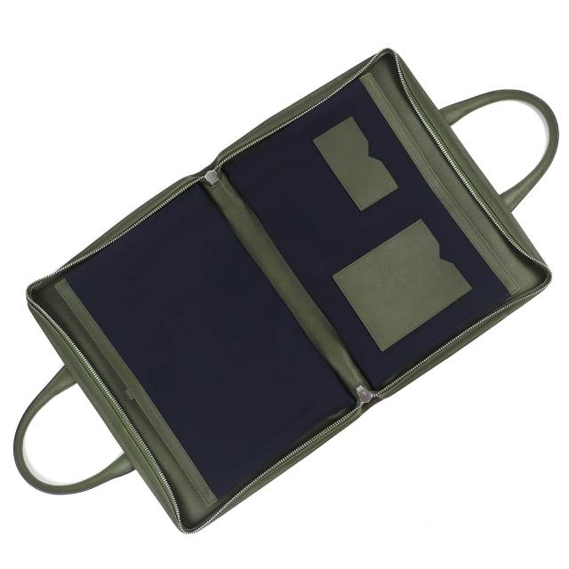 美品△Valextra ヴァレクストラ スリムポートフォリオ レザー ビジネスバッグ ブリーフケース ハンドバッグ カーキ イタリア製 メンズ_6