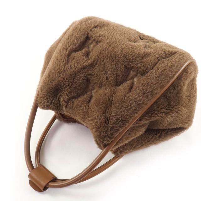極美品☆Max Mara マックスマーラ テディバッグ アルパカ シルク混 Mロゴ刺繍 レザー使い 2WAY ショルダー ハンドバッグ ブラウン_5