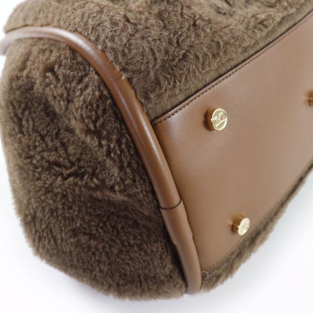 極美品☆Max Mara マックスマーラ テディバッグ アルパカ シルク混 Mロゴ刺繍 レザー使い 2WAY ショルダー ハンドバッグ ブラウン_6