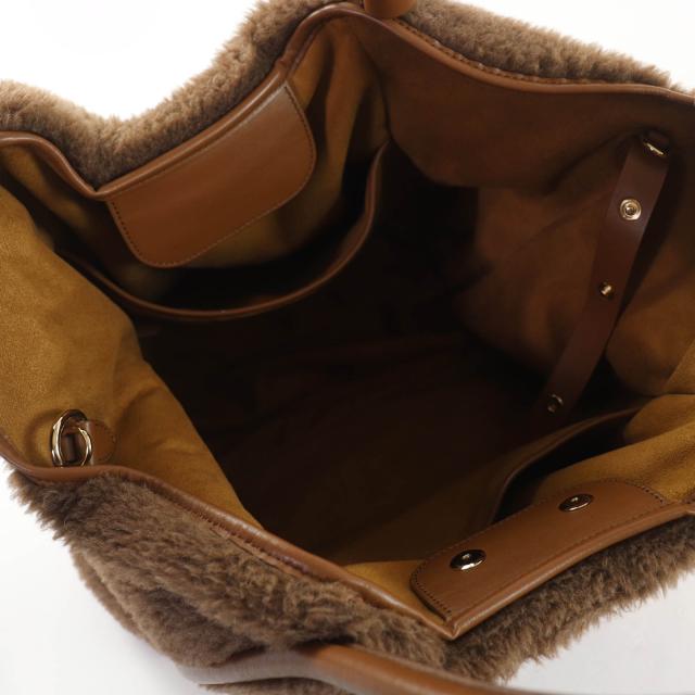 極美品☆Max Mara マックスマーラ テディバッグ アルパカ シルク混 Mロゴ刺繍 レザー使い 2WAY ショルダー ハンドバッグ ブラウン_7
