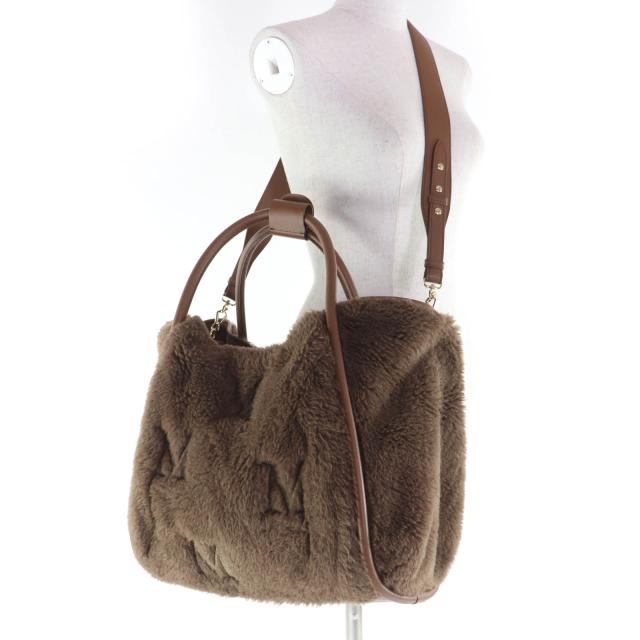 極美品☆Max Mara マックスマーラ テディバッグ アルパカ シルク混 Mロゴ刺繍 レザー使い 2WAY ショルダー ハンドバッグ ブラウン_8