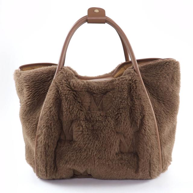 極美品☆Max Mara マックスマーラ テディバッグ アルパカ シルク混 Mロゴ刺繍 レザー使い 2WAY ショルダー ハンドバッグ ブラウン_2