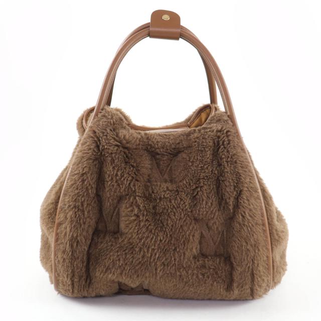 極美品☆Max Mara マックスマーラ テディバッグ アルパカ シルク混 Mロゴ刺繍 レザー使い 2WAY ショルダー ハンドバッグ ブラウン_3