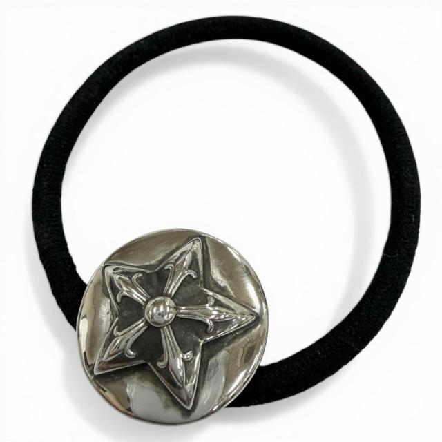 極美品▼CHROME HEARTS クロムハーツ HAIRBAND  スターボタン コンチョ ヘアゴム ヘアアクセサリー シルバー925 重量16.4g メンズ