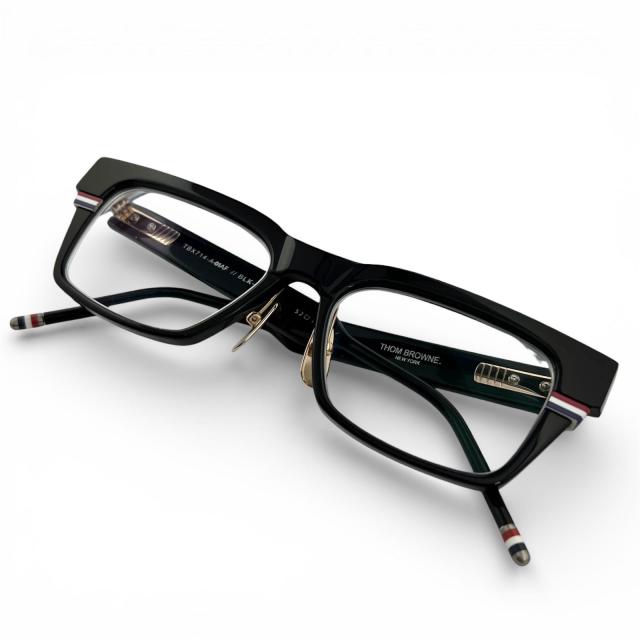 美品▲THOM BROWNE トムブラウン TBX714-A-01AF スクエア メガネ 眼鏡 アイウェア ブラック ゴールド 52□18 147 日本製 メンズ