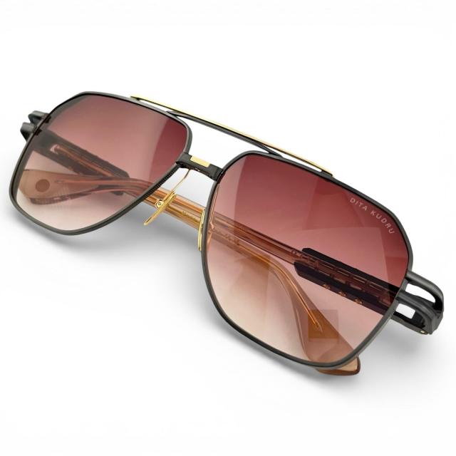 極美品▲DITA ディータ DTS436 KUDRU ツーブリッジ サングラス バーガンディ イエローゴールド 61□14 145 155 定価165000円