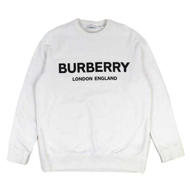 【ドンドン見直し】美品△BURBERRY バーバリー 8011443 コットン100% ティッシ期 ロゴプリント スウェット トレーナー ホワイト M 正規品