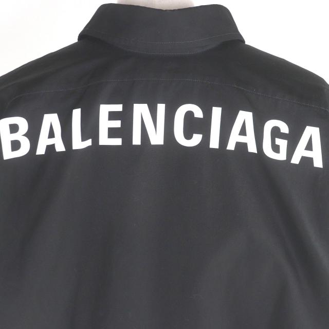 BALENCIAGA バックロゴ ボタンダウンシャツ ブラック 39 美品□BALENCIAGA バレンシアガ 622050 バックロゴ オーバーサイズ