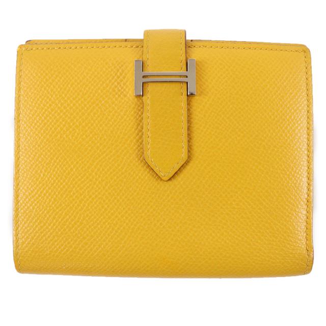 美品☆HERMES エルメス ベアンコンパクト ヴォーエプソン ジョーヌアンブル シルバー金具 コンパクトウォレット 二つ折り財布 Z刻印 仏製 115,500円