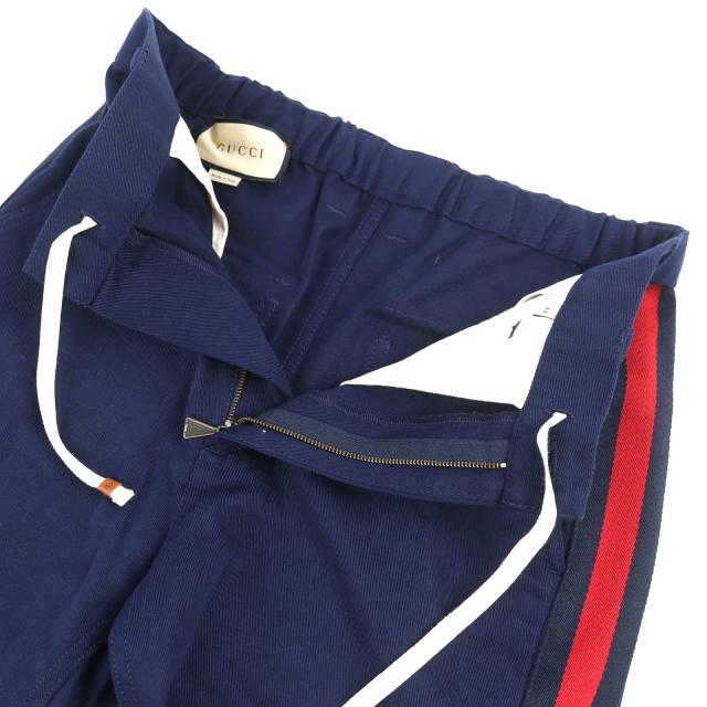 【ドンドン見直し】美品△GUCCI グッチ 696755 コットン100％ ロゴワッペン ウェブライントラックパンツ ネイビー レッド 44 正規品_4