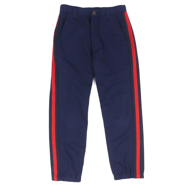 【ドンドン見直し】美品△GUCCI グッチ 696755 コットン100％ ロゴワッペン ウェブライントラックパンツ ネイビー レッド 44 正規品