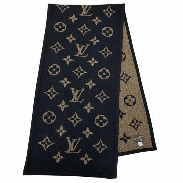 美品◇LOUIS VUITTON ルイヴィトン カシミヤ ウール モノグラム ブランケット ブラック ブラウン スコットランド製 正規品 レディース