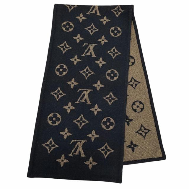 美品◇LOUIS VUITTON ルイヴィトン カシミヤ ウール モノグラム ブランケット ブラック ブラウン スコットランド製 正規品 レディース_1
