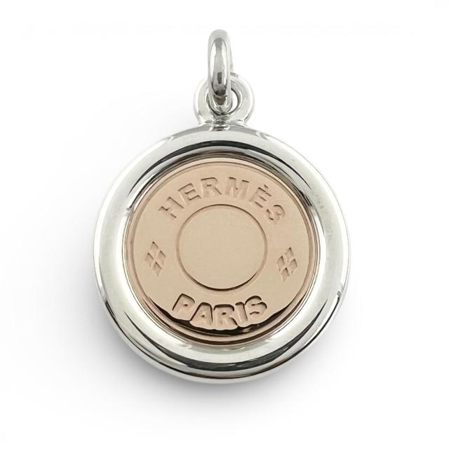 極美品▲HERMES エルメス AG925 AU750 セリエ コンビ ペンダントトップ ネックレストップ シルバー ゴールド 重量6.6g レディース
