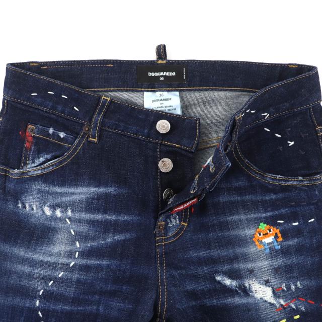 美品◇DSQUARED2 ディースクエアード 23AW S75LB0830 レザーパッチ付き コットン デニムパンツ インディゴブルー 36 イタリア製 正規品_2