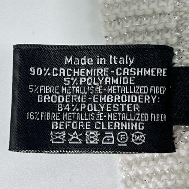 極美品▲CHANEL シャネル カシミヤ スパンコール装飾 ロゴデザイン ラメ ストール マフラー ホワイト イタリア製 レディース_5