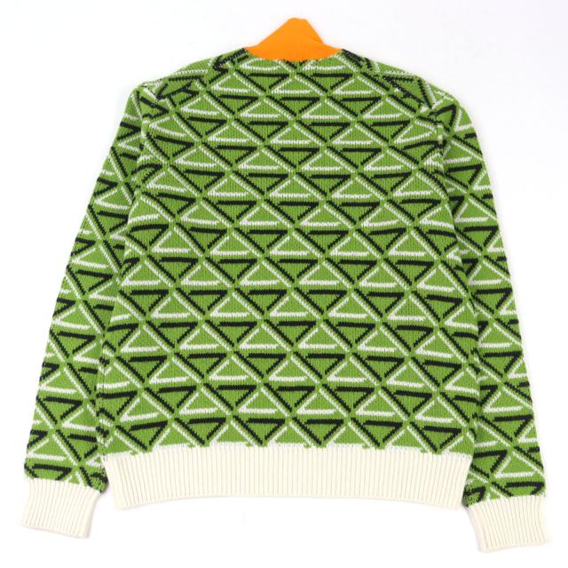 極美品○PRADA プラダ 2022年製 UMR536 バージンウール カシミア29% ロゴ刺繡 ハイネック ニット トライアングル柄 48 正規品 メンズ 極美品○PRADA プラダ 2022年製 UMR536 バージンウール カシミア29