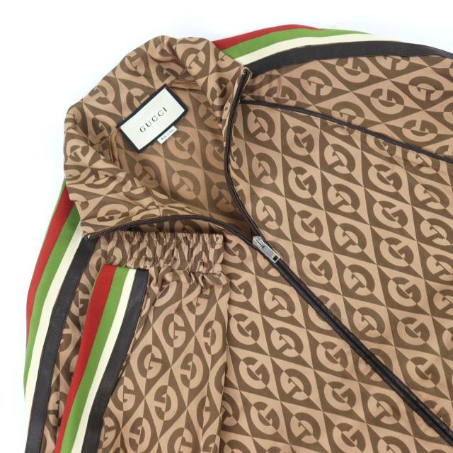 美品○GUCCI グッチ 587358 Gランバス サイドライン レザー使い トラックジャケット ブラウン系 S イタリア製 正規品 メンズ_1
