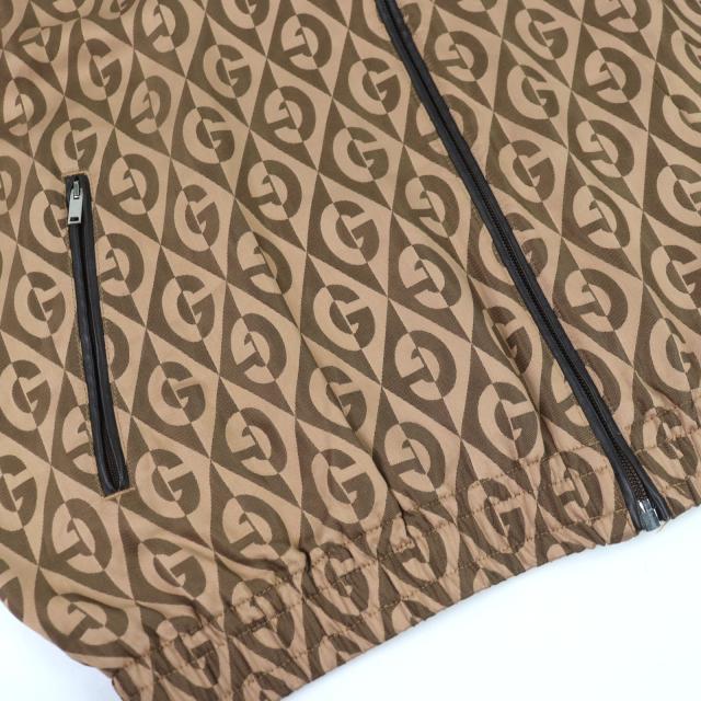 美品○GUCCI グッチ 587358 Gランバス サイドライン レザー使い トラックジャケット ブラウン系 S イタリア製 正規品 メンズ_6