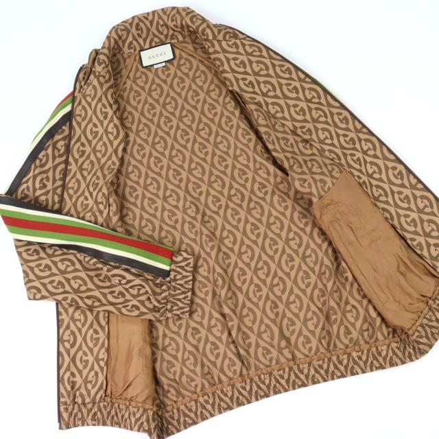 美品○GUCCI グッチ 587358 Gランバス サイドライン レザー使い トラックジャケット ブラウン系 S イタリア製 正規品 メンズ_2