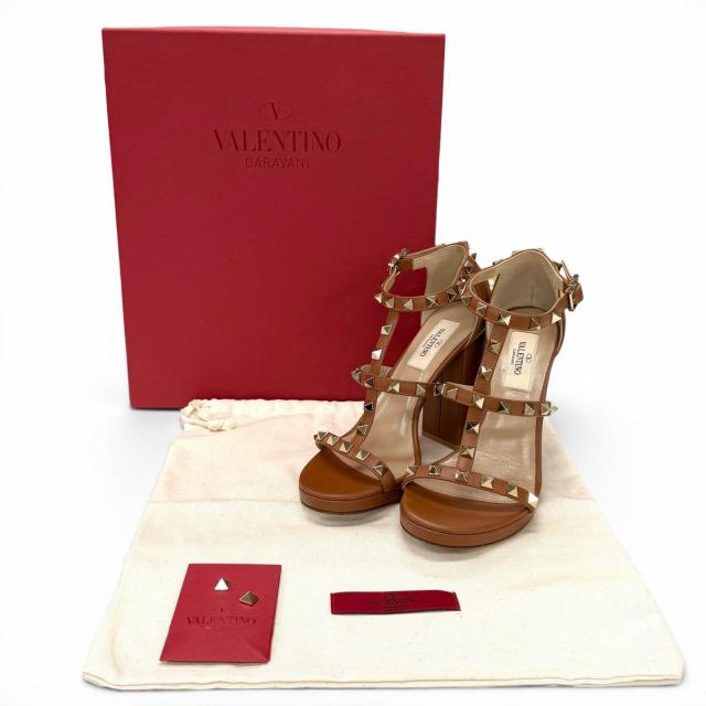 極美品★Valentino Garavani ヴァレンティノガラヴァーニ TW2S0T65 ロックスタッズ ストラップ レザー サンダル 35 箱・保存袋付_1