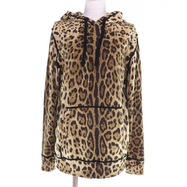 美品☆DOLCE&GABBANA ドルチェ＆ガッバーナ FRB08K/F86B5 カシミヤ100％ レオパード柄 長袖 ニット パーカー ブラウン系 40 伊製 正規品