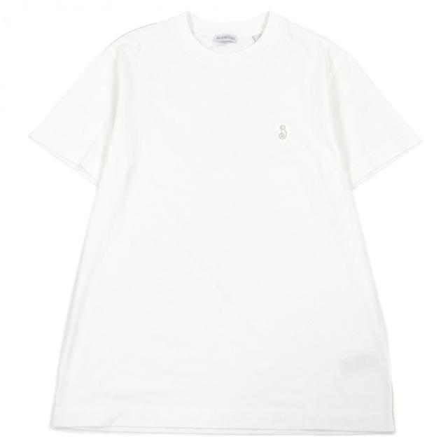 美品□BURBERRY バーバリー 8102209 コットン100％ ロゴ刺繍 エンブロイダリー 半袖Ｔシャツ カットソー ホワイト L 正規品 メンズ
