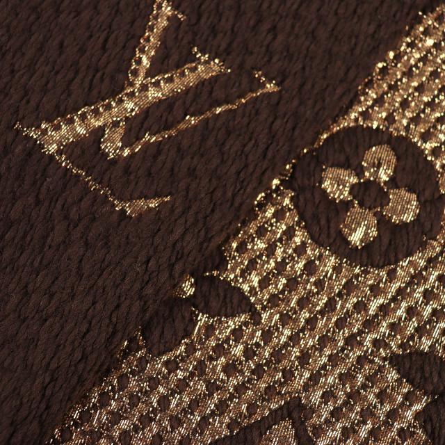 美品△LOUIS VUITTON ルイヴィトン M71383 エシャルプ ロゴマニア シャイン ウール シルク マフラー マロン ブラウン イタリア製 正規品_3