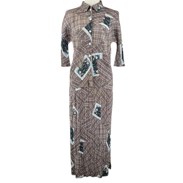 極美品▲PLEATS PLEASE プリーツプリーズ イッセイミヤケ PP73-JJ793 PP73-JG795 総柄 セットアップ マルチカラー 3 日本製 正規品