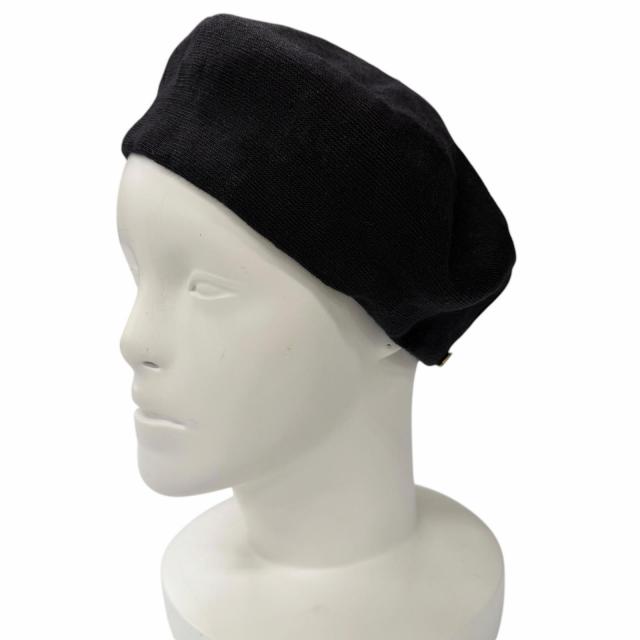 極美品▲Christian Dior クリスチャンディオール 92ETD910A180 ロゴ金具 リネン ベレー帽 ブラック フランス製 正規品 レディース