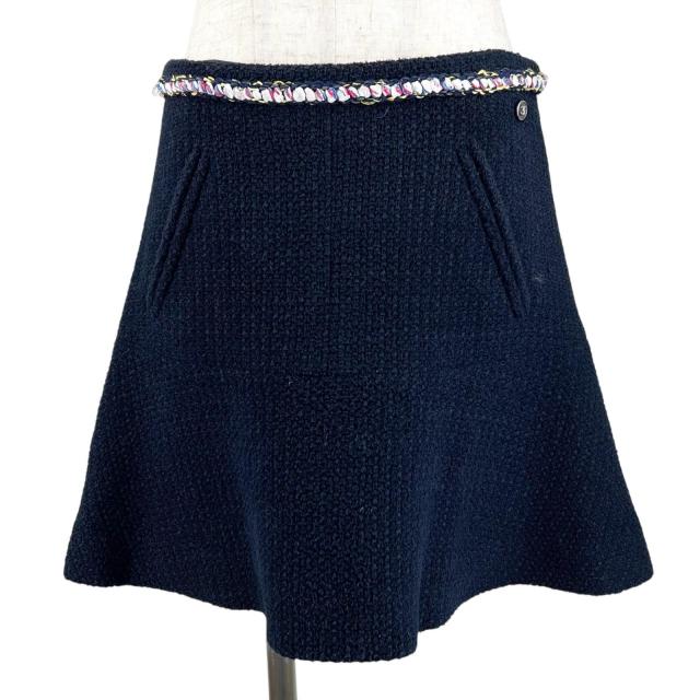極美品△CHANEL シャネル P70083 裏地シルク100％ ココマーク 膝丈 