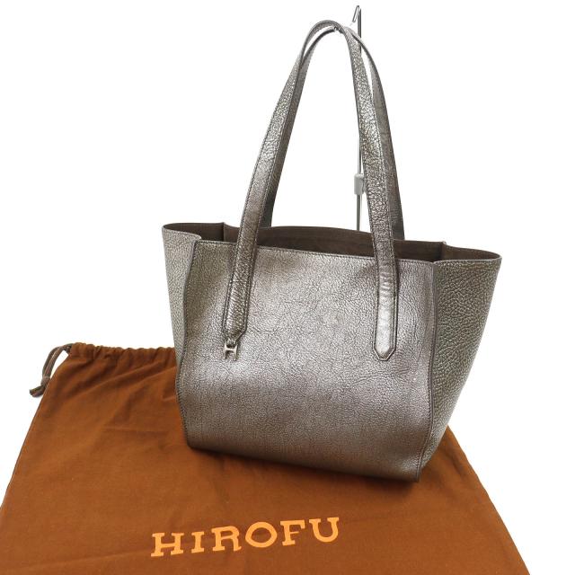 美品△HIROFU ヒロフ ヌーヴォラ レザー ロゴ金具 シュリンク加工 レザー トートバッグ ダークグレー イタリア製 レディース 保存袋付き_1