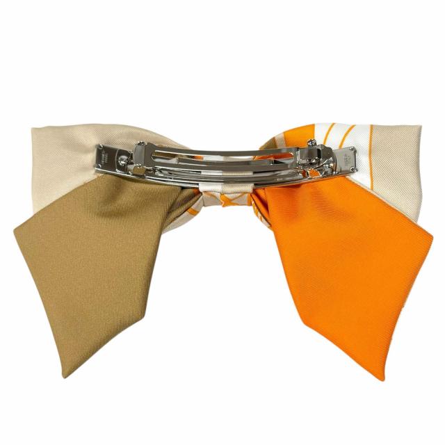 未使用品★HERMES エルメス シルク100％ グルネル エクスリブリス バレッタ リボン ベージュ オレンジ イタリア製 レディース 箱付き_2
