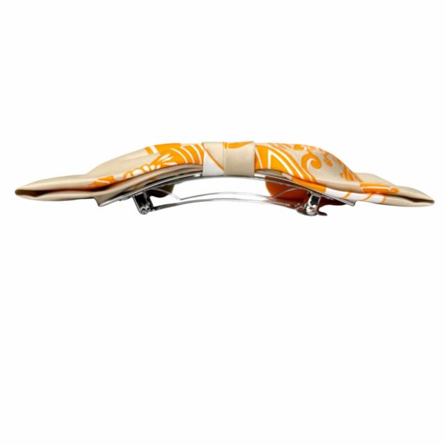 未使用品★HERMES エルメス シルク100％ グルネル エクスリブリス バレッタ リボン ベージュ オレンジ イタリア製 レディース 箱付き_3