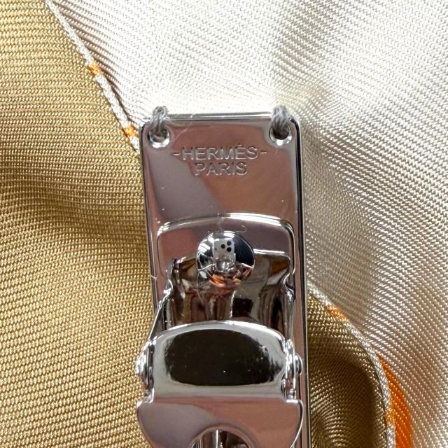 未使用品★HERMES エルメス シルク100％ グルネル エクスリブリス バレッタ リボン ベージュ オレンジ イタリア製 レディース 箱付き_5