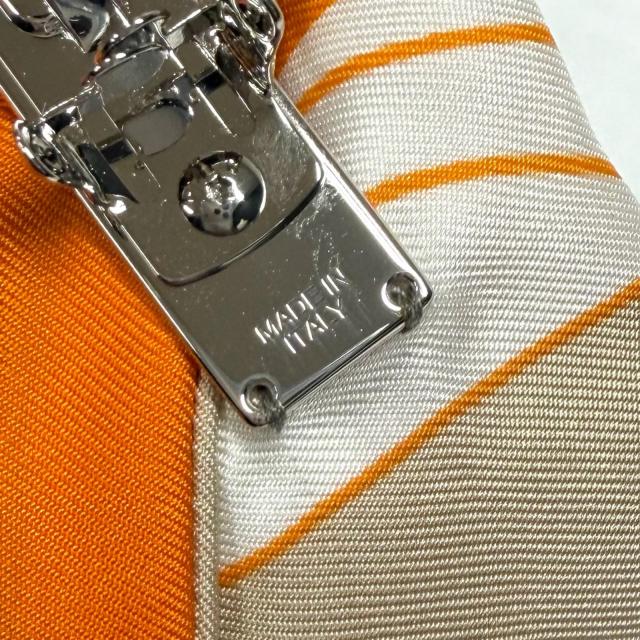 未使用品★HERMES エルメス シルク100％ グルネル エクスリブリス バレッタ リボン ベージュ オレンジ イタリア製 レディース 箱付き_6